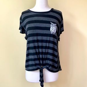 Wild Blue by Sadie Roberts Striped Tie Front Tee